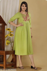 Rayon embellished Gvastra kurti, single pack - Indian embroidered women's fashion with three-quarter sleeves